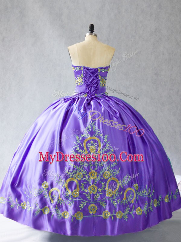 Fashion Floor Length Purple Sweet 16 Dresses Sweetheart Sleeveless Lace Up