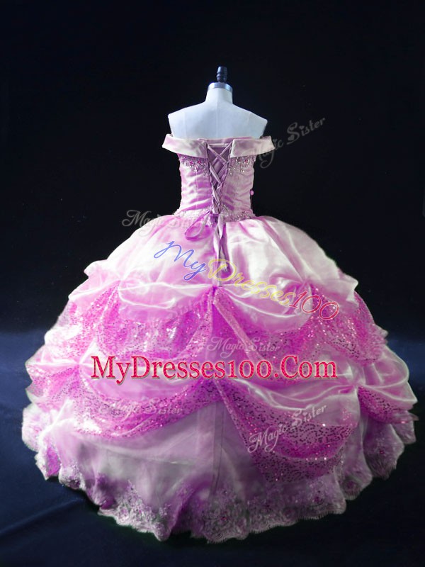 High Class Off The Shoulder Sleeveless Lace Up Quince Ball Gowns Lilac Organza