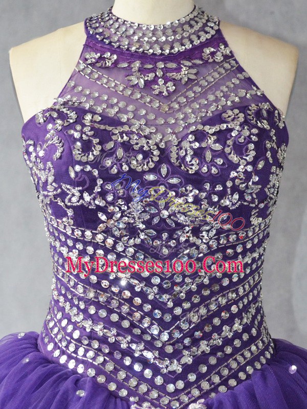 Beauteous Purple Lace Up Quinceanera Gown Beading Sleeveless Floor Length