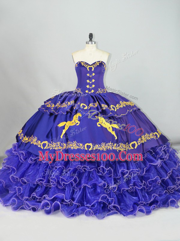 Wonderful Sleeveless Brush Train Lace Up Embroidery and Ruffled Layers Sweet 16 Dresses