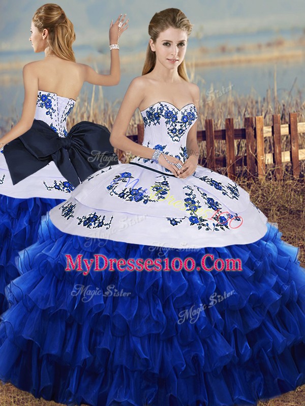 Royal Blue Sleeveless Organza Lace Up 15th Birthday Dress for Military Ball and Sweet 16 and Quinceanera