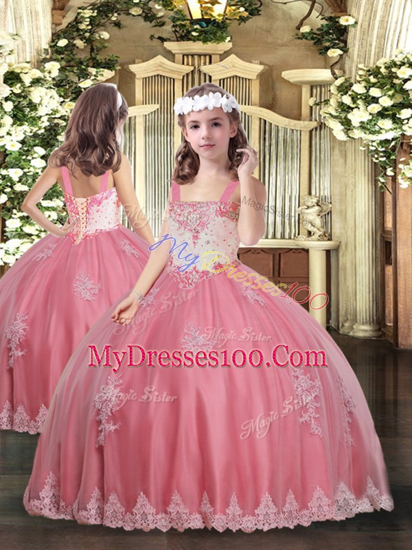 Elegant Watermelon Red Quinceanera Gown Sweet 16 and Quinceanera with Beading and Appliques Sweetheart Sleeveless Lace Up
