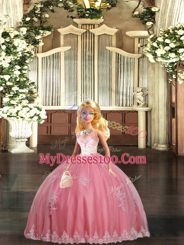 Elegant Watermelon Red Quinceanera Gown Sweet 16 and Quinceanera with Beading and Appliques Sweetheart Sleeveless Lace Up
