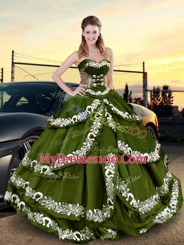 Delicate Floor Length Ball Gowns Sleeveless Olive Green Ball Gown Prom Dress Lace Up