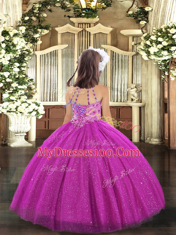 Sleeveless Lace Up Floor Length Beading Child Pageant Dress