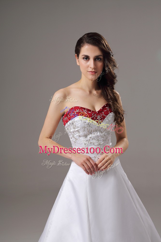Inexpensive Sleeveless Beading and Embroidery Lace Up Wedding Gown with White Brush Train