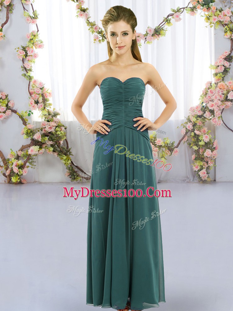 Peacock Green Sweetheart Lace Up Ruching Quinceanera Dama Dress Sleeveless
