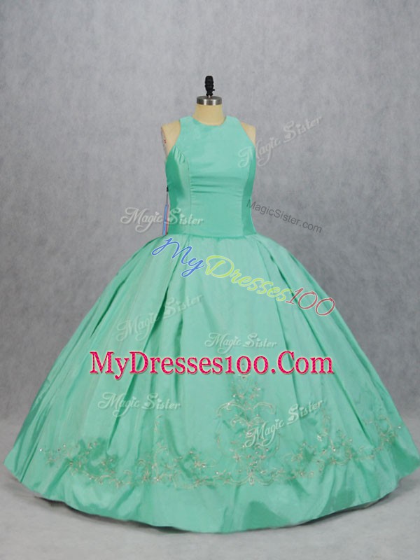 Ball Gowns 15 Quinceanera Dress Apple Green Scoop Satin Sleeveless Floor Length Zipper