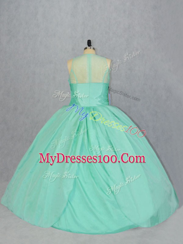 Ball Gowns 15 Quinceanera Dress Apple Green Scoop Satin Sleeveless Floor Length Zipper