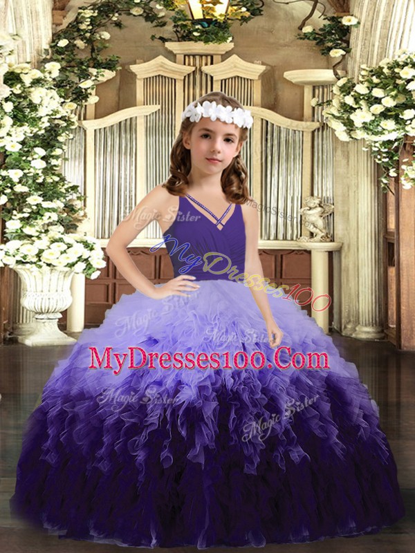 Multi-color Zipper Kids Formal Wear Ruffles Sleeveless Floor Length