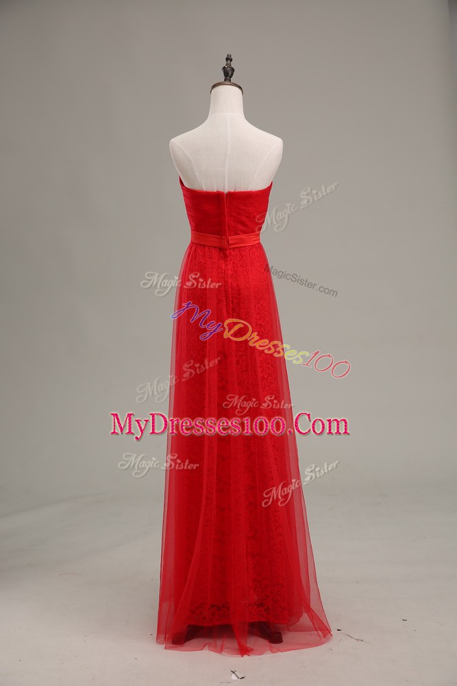 Sweet Sleeveless Zipper Floor Length Ruching and Belt Juniors Evening Dress