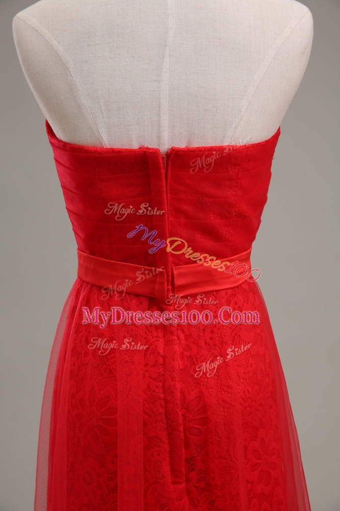 Sweet Sleeveless Zipper Floor Length Ruching and Belt Juniors Evening Dress