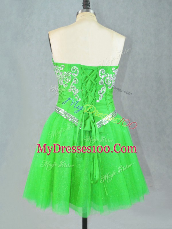 Discount Green Lace Up Sweetheart Beading Cocktail Dresses Tulle Sleeveless