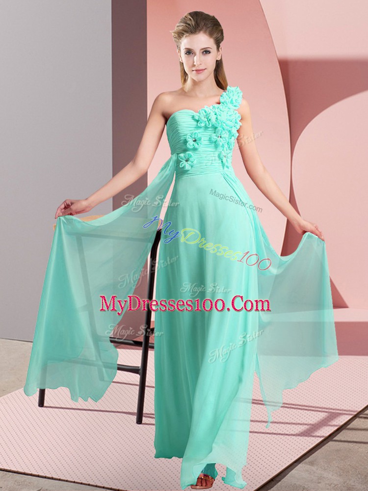 Deluxe Apple Green Empire Hand Made Flower Quinceanera Court Dresses Lace Up Chiffon Sleeveless Floor Length