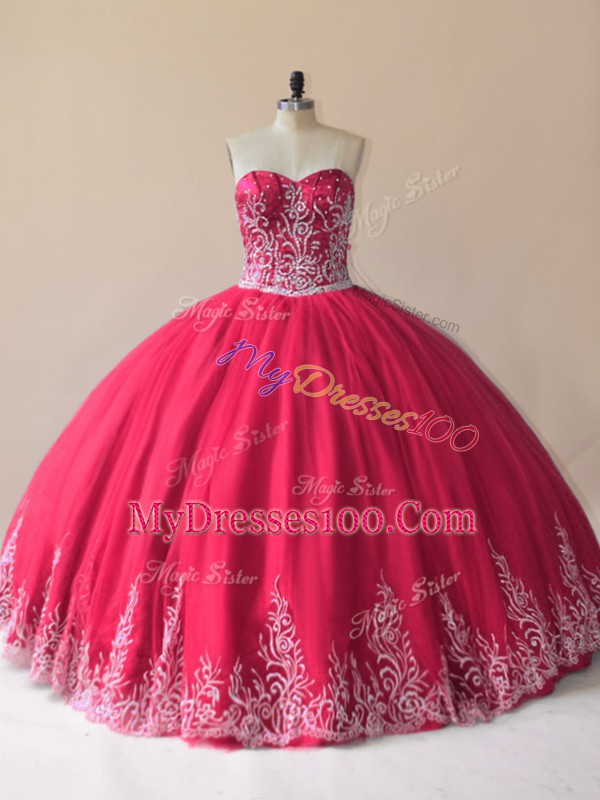 Admirable Floor Length Red Sweet 16 Quinceanera Dress Sweetheart Sleeveless Lace Up