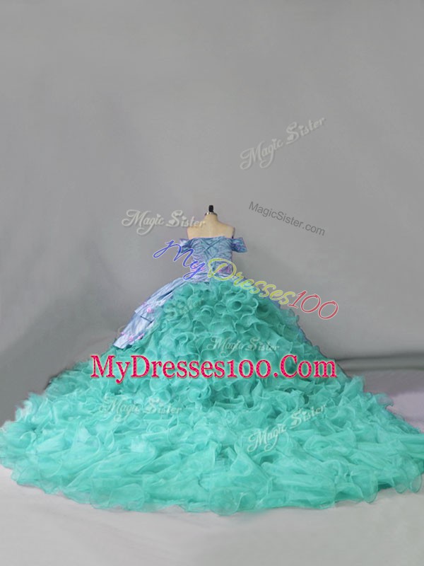 Charming Sleeveless Chapel Train Lace Up Embroidery and Ruffles Quinceanera Dresses