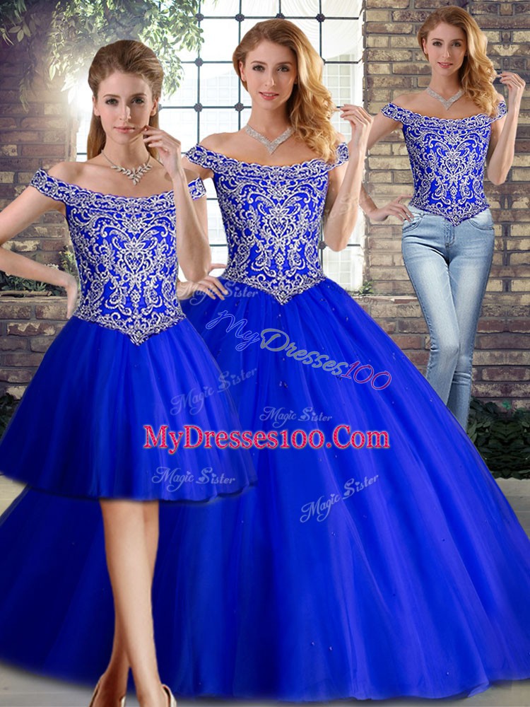 Sleeveless Brush Train Beading Lace Up Quinceanera Dresses