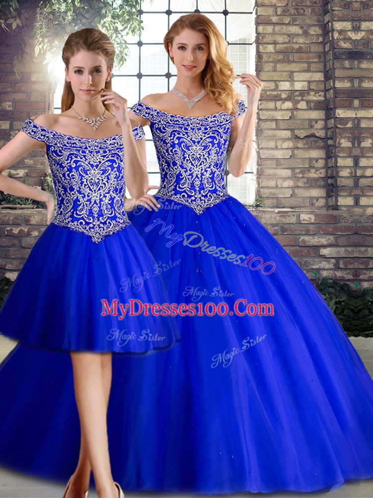 Sleeveless Brush Train Beading Lace Up Quinceanera Dresses