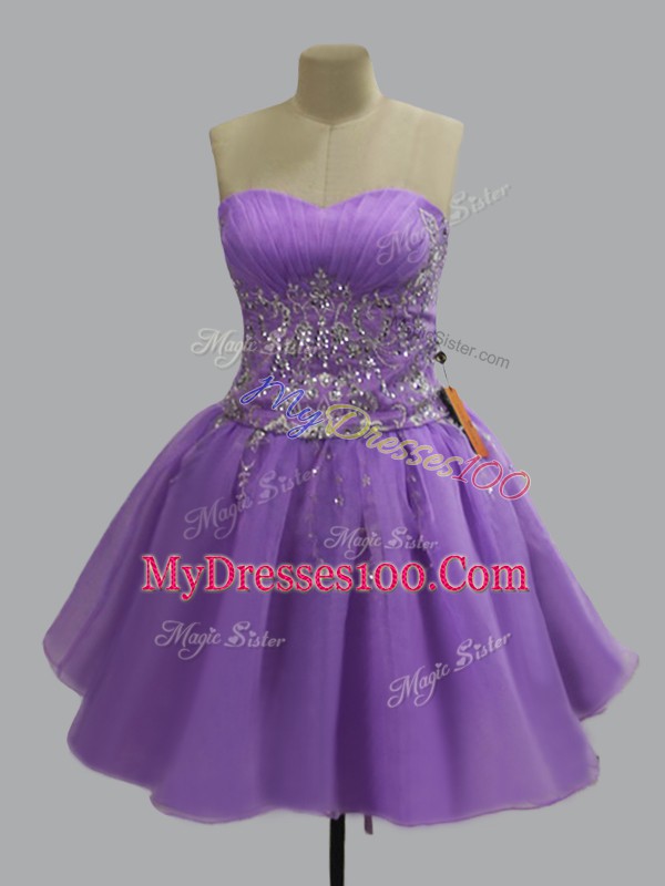 Mini Length Lace Up Club Wear Lavender for Prom and Party with Beading