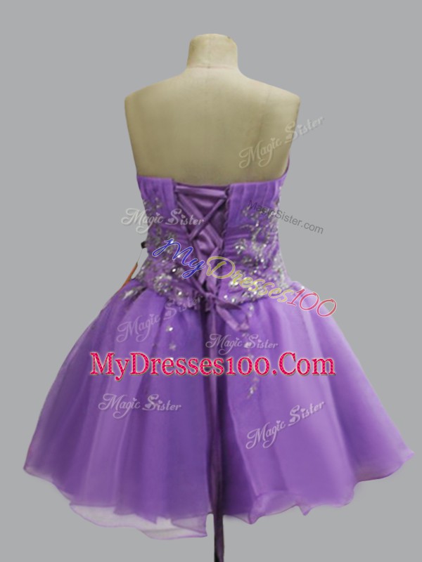 Mini Length Lace Up Club Wear Lavender for Prom and Party with Beading