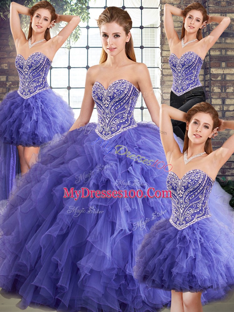 High Quality Sleeveless Lace Up Floor Length Beading and Ruffles 15 Quinceanera Dress