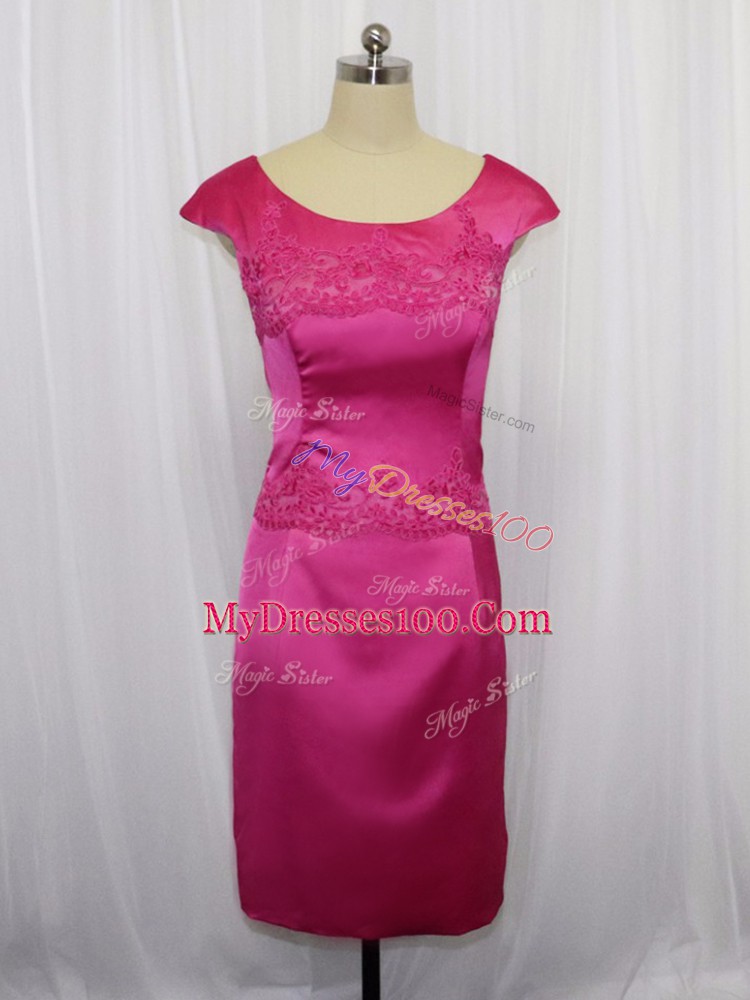 Nice Mini Length Zipper Mother Of The Bride Dress Hot Pink for Prom and Party with Lace and Appliques