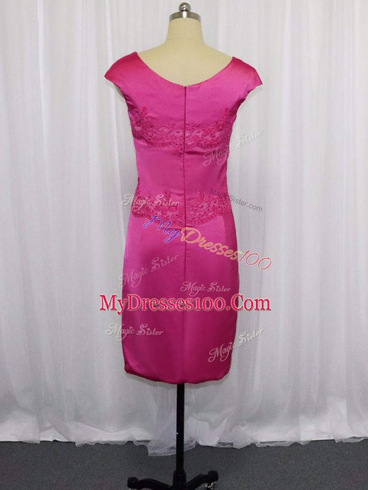 Nice Mini Length Zipper Mother Of The Bride Dress Hot Pink for Prom and Party with Lace and Appliques