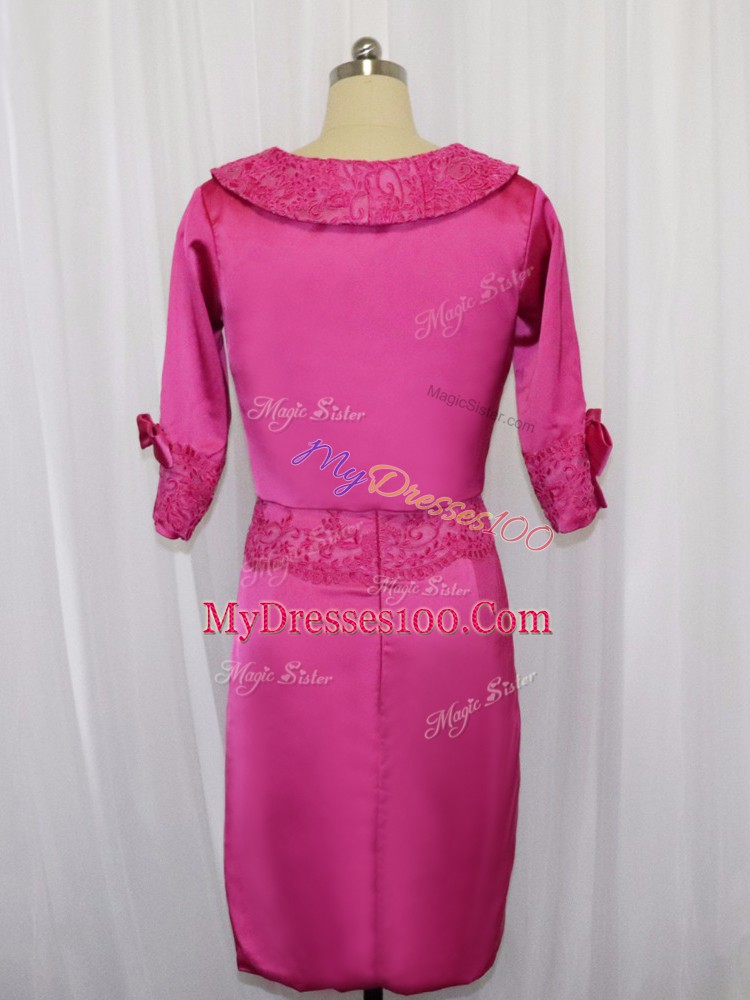 Nice Mini Length Zipper Mother Of The Bride Dress Hot Pink for Prom and Party with Lace and Appliques
