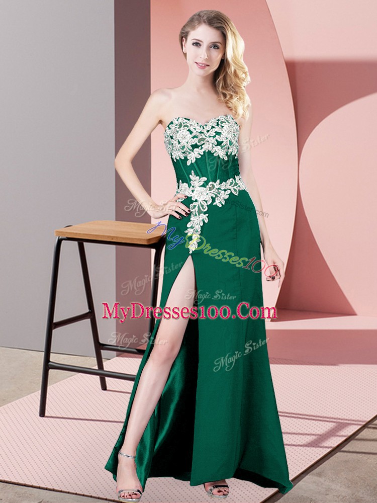 Sweetheart Sleeveless Prom Party Dress Floor Length Lace and Appliques Dark Green Chiffon