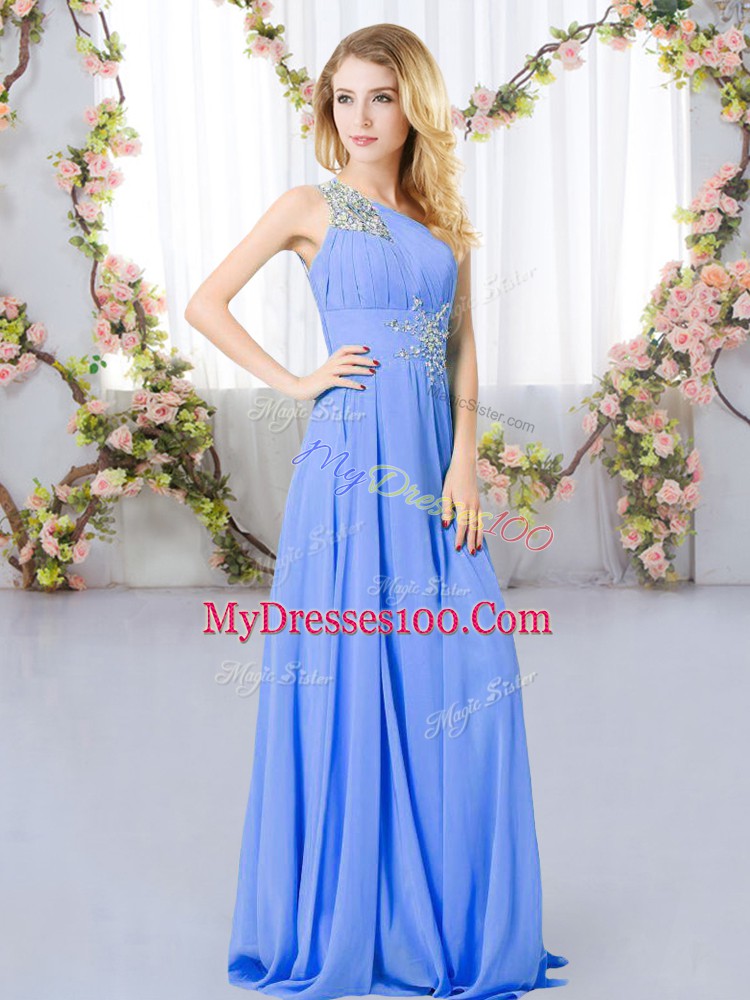 Sleeveless Floor Length Beading Zipper Quinceanera Court Dresses with Lavender