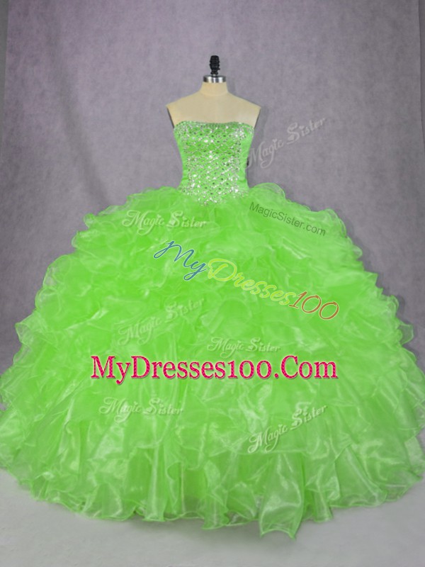 Lace Up Quinceanera Gown Beading and Ruffles Sleeveless Floor Length