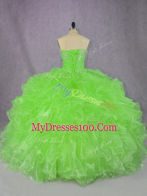 Lace Up Quinceanera Gown Beading and Ruffles Sleeveless Floor Length