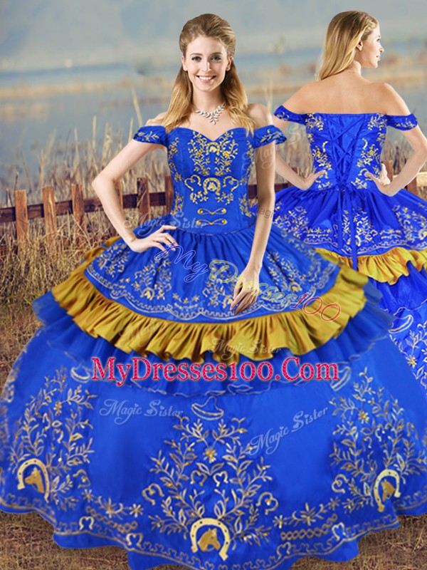 Charming Floor Length Ball Gowns Sleeveless Blue Sweet 16 Dresses Lace Up