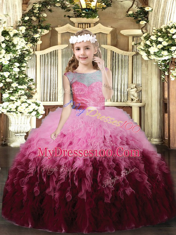 Tulle Sleeveless Floor Length Little Girls Pageant Dress and Ruffles