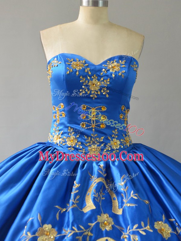 Royal Blue Sleeveless Floor Length Embroidery and Ruffles Lace Up 15 Quinceanera Dress
