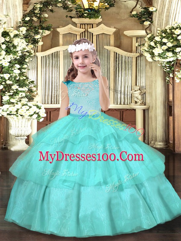 Sleeveless Zipper Floor Length Beading Girls Pageant Dresses
