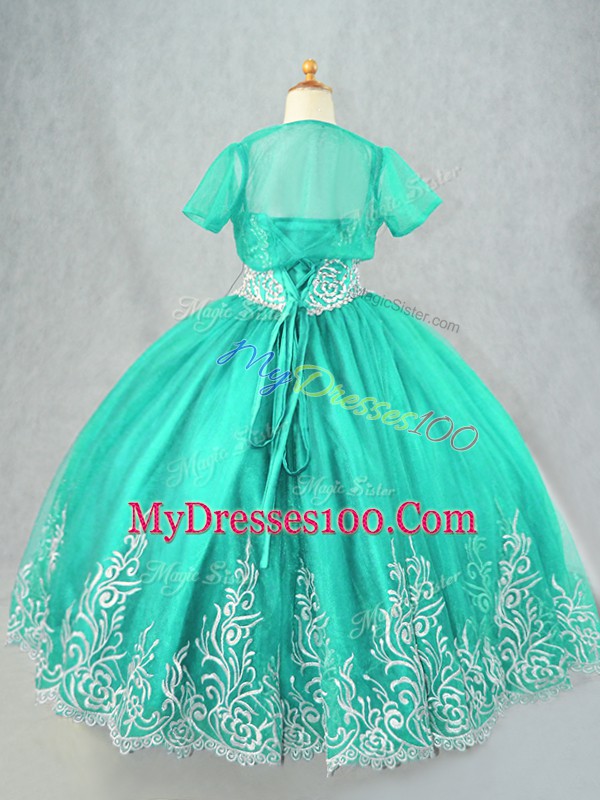 Turquoise Spaghetti Straps Neckline Beading and Embroidery Pageant Dress Sleeveless Lace Up
