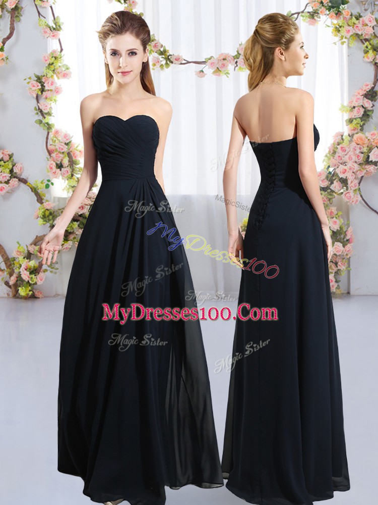 Dazzling Navy Blue Chiffon Zipper Bridesmaids Dress Sleeveless Floor Length Ruching