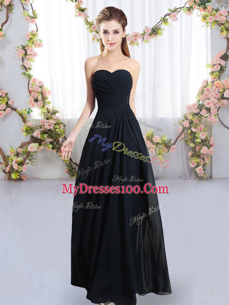 Dazzling Navy Blue Chiffon Zipper Bridesmaids Dress Sleeveless Floor Length Ruching