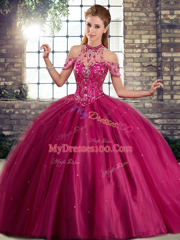 Dynamic Sleeveless Brush Train Lace Up Beading Quinceanera Dress