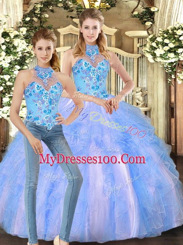 Multi-color Sleeveless Floor Length Embroidery and Ruffles Lace Up Quinceanera Dresses