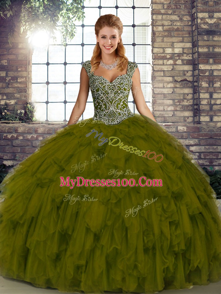 Graceful Organza Sleeveless Floor Length Quinceanera Gown and Beading and Ruffles