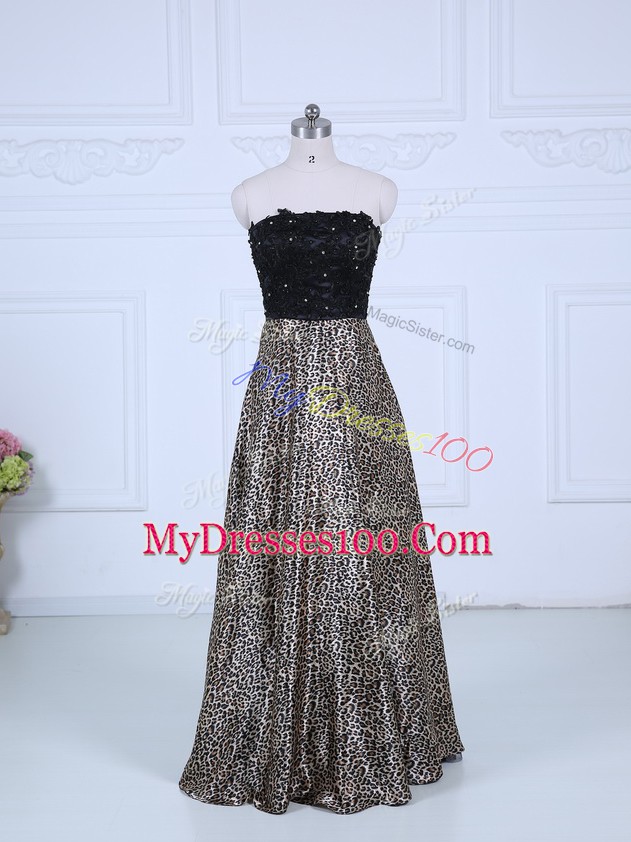 Discount Multi-color Long Sleeves Printed Zipper Prom Gown for Prom and Party and Military Ball