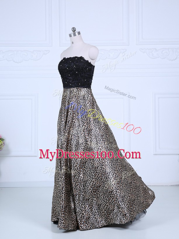 Discount Multi-color Long Sleeves Printed Zipper Prom Gown for Prom and Party and Military Ball