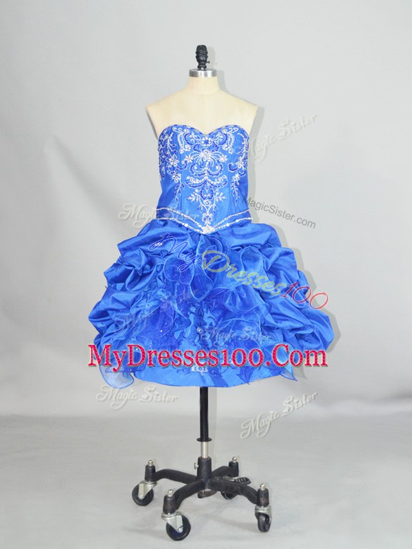 Blue Ball Gowns Beading and Ruffles and Pick Ups Lace Up Organza and Taffeta Sleeveless Mini Length