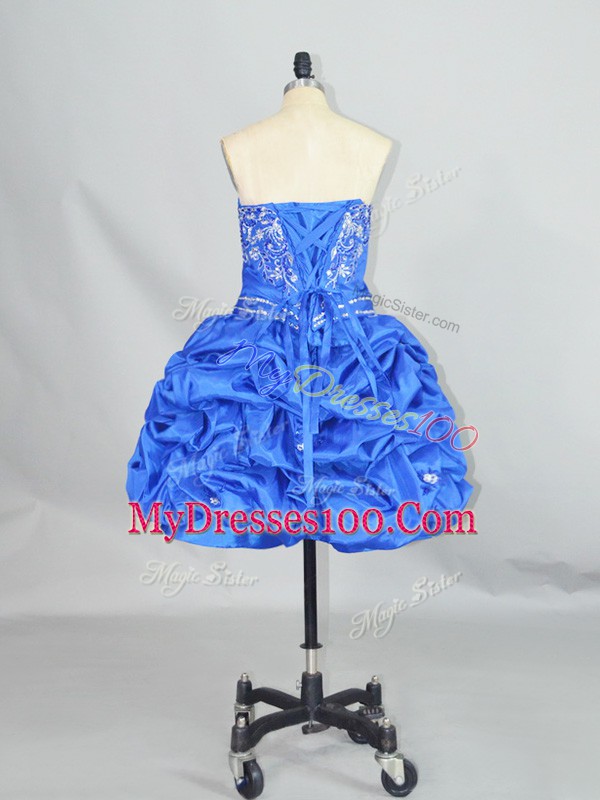 Blue Ball Gowns Beading and Ruffles and Pick Ups Lace Up Organza and Taffeta Sleeveless Mini Length