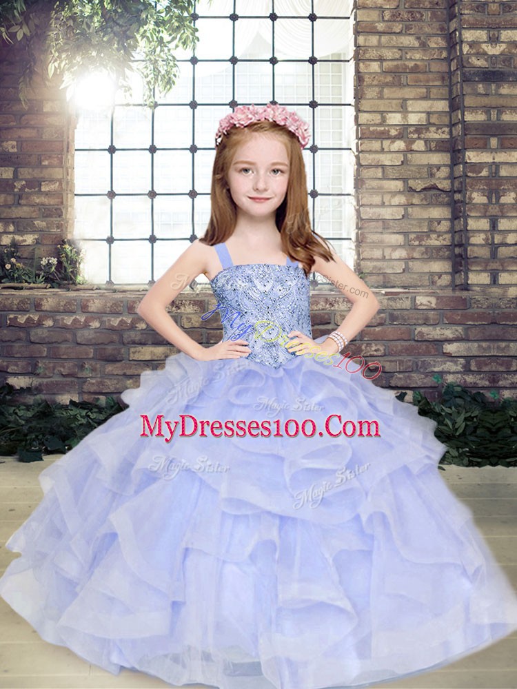 Straps Sleeveless Lace Up Glitz Pageant Dress Lavender Tulle