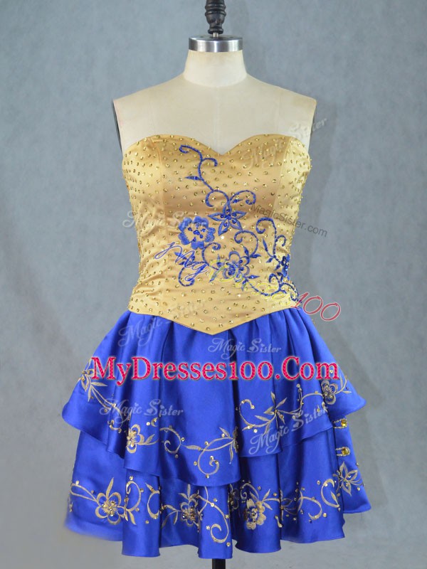 Attractive Royal Blue Lace Up Sweetheart Beading and Embroidery Evening Dress Satin Sleeveless