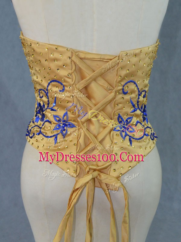 Attractive Royal Blue Lace Up Sweetheart Beading and Embroidery Evening Dress Satin Sleeveless