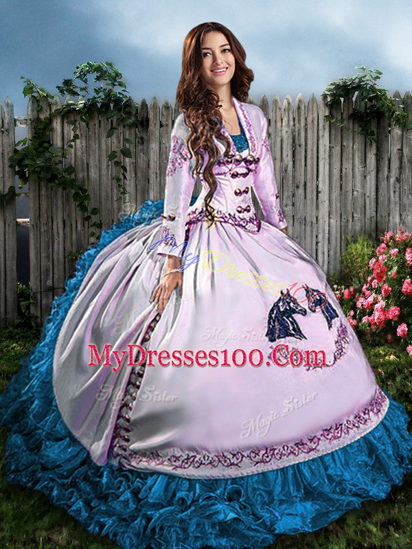 Custom Fit Sweetheart Sleeveless Satin Quinceanera Gowns Embroidery Lace Up